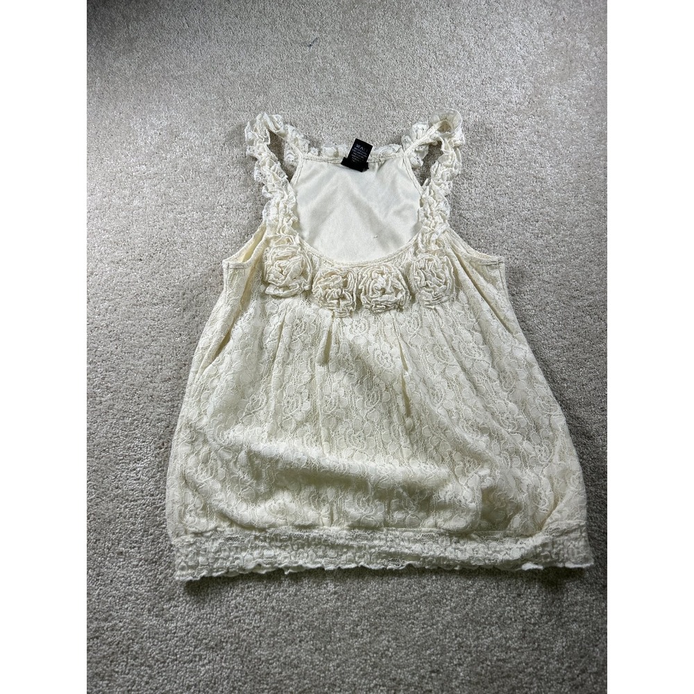 rue21 Women's L Ivory Lace Tank Top with Floral Accents Coquette
